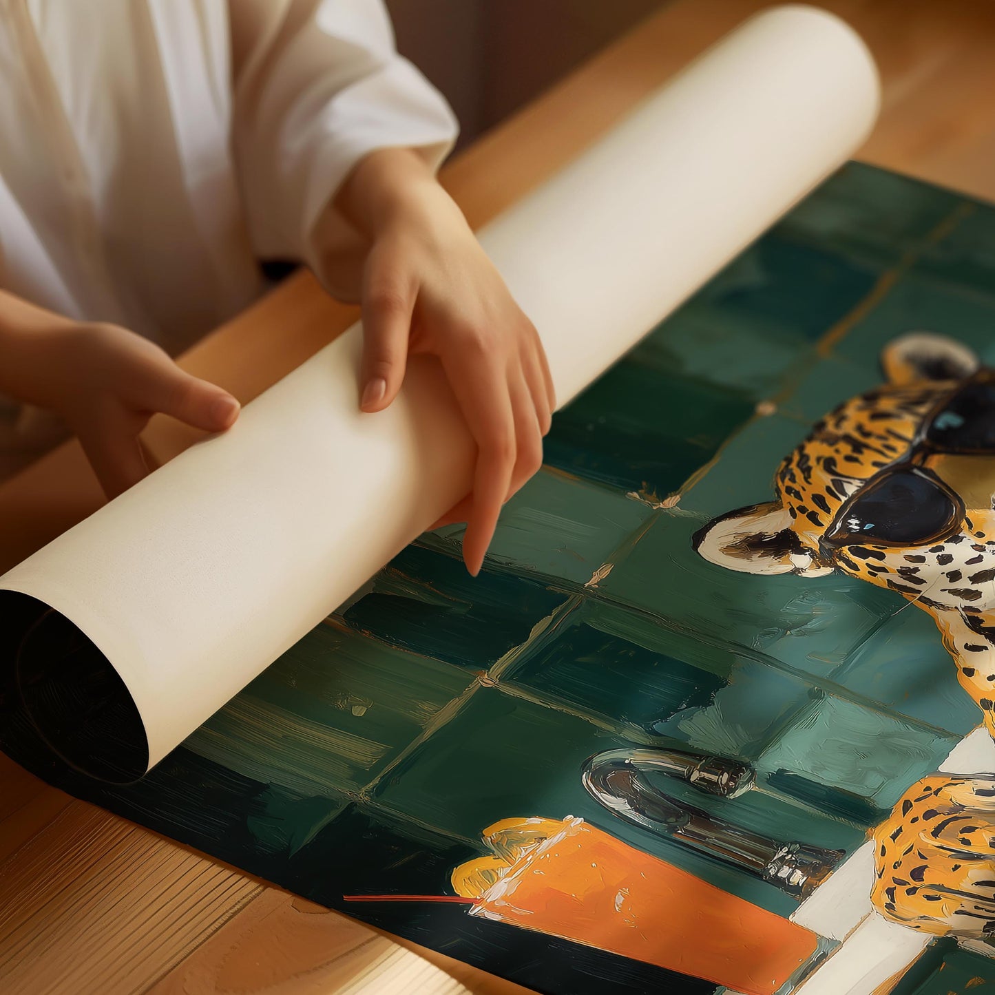 Leopard i solglasögon i badkaret Poster