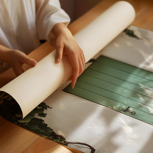 Grön dörr på en vit vägg-poster