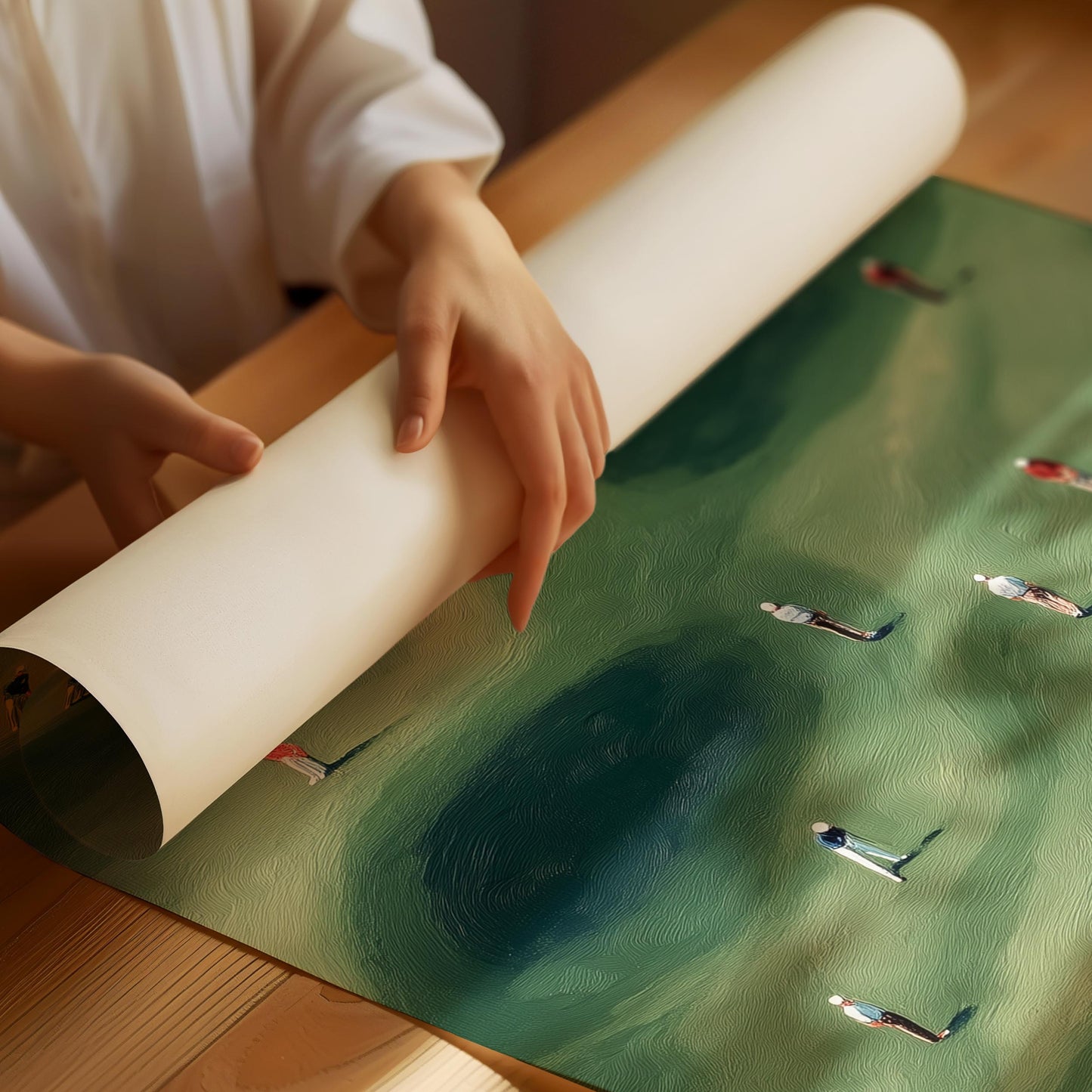 Golfare på en grön golfbana Poster