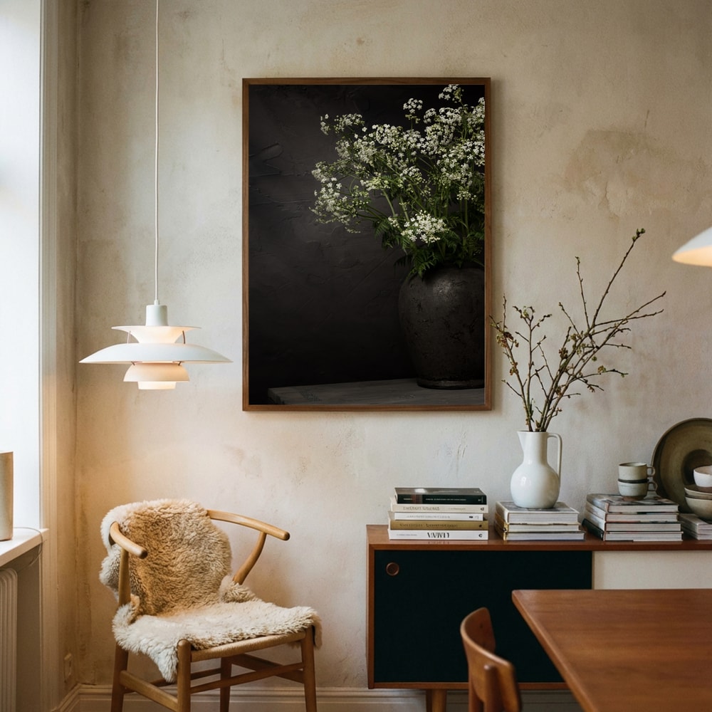 White Wildflower Still Life Poster