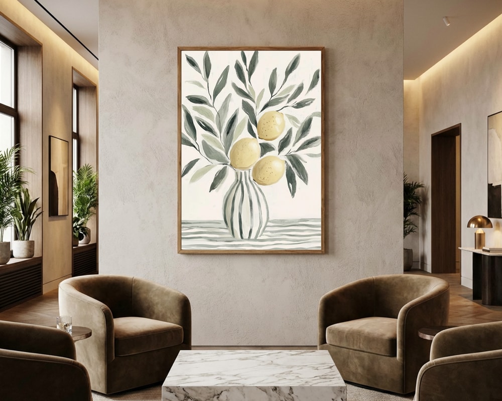 Fresh Lemons Striped Vase Poster