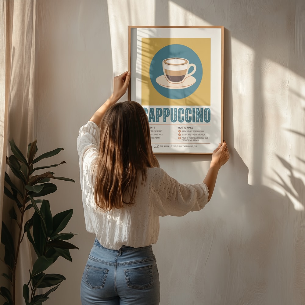 Poster mit Rezept für geschichteten Cappuccino