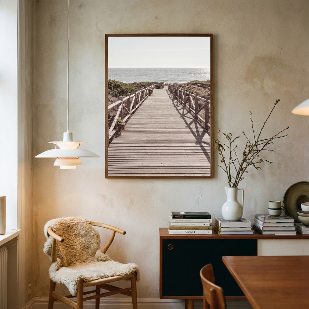 Strandpromenad längs kusten Poster