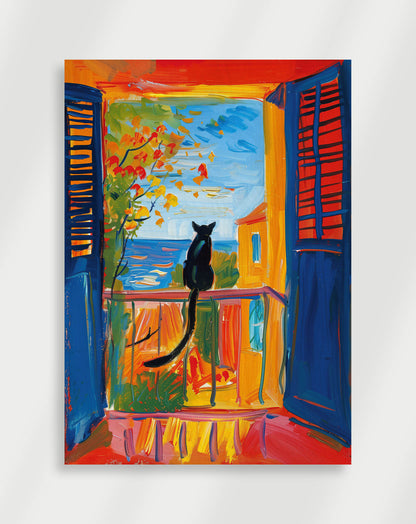 Cat on Balcony Poster