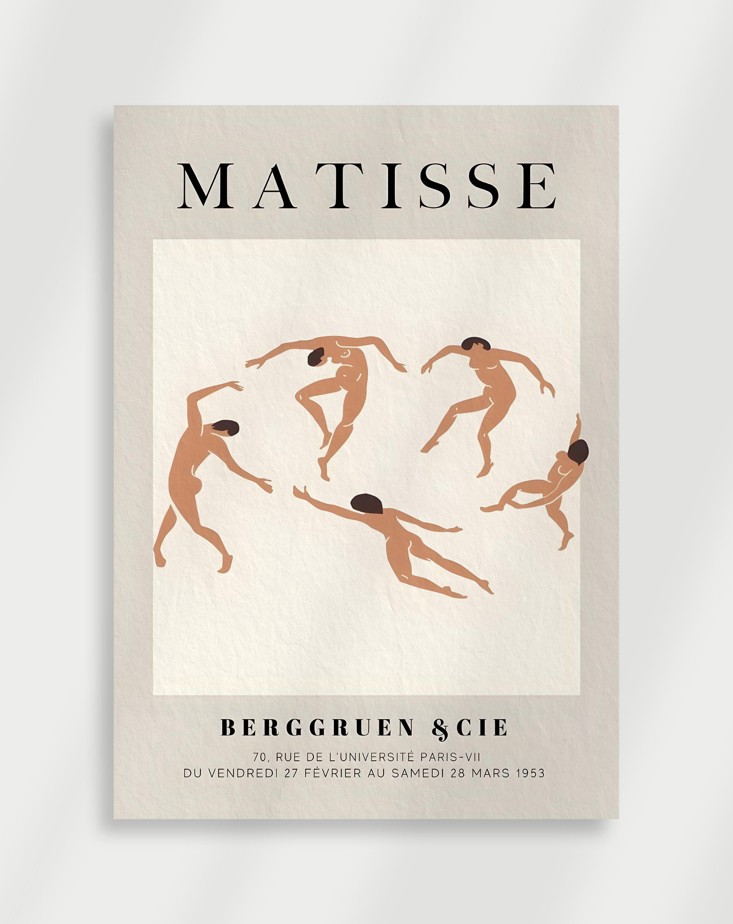 Vintage exhibition style poster with bold typography in Matisse style