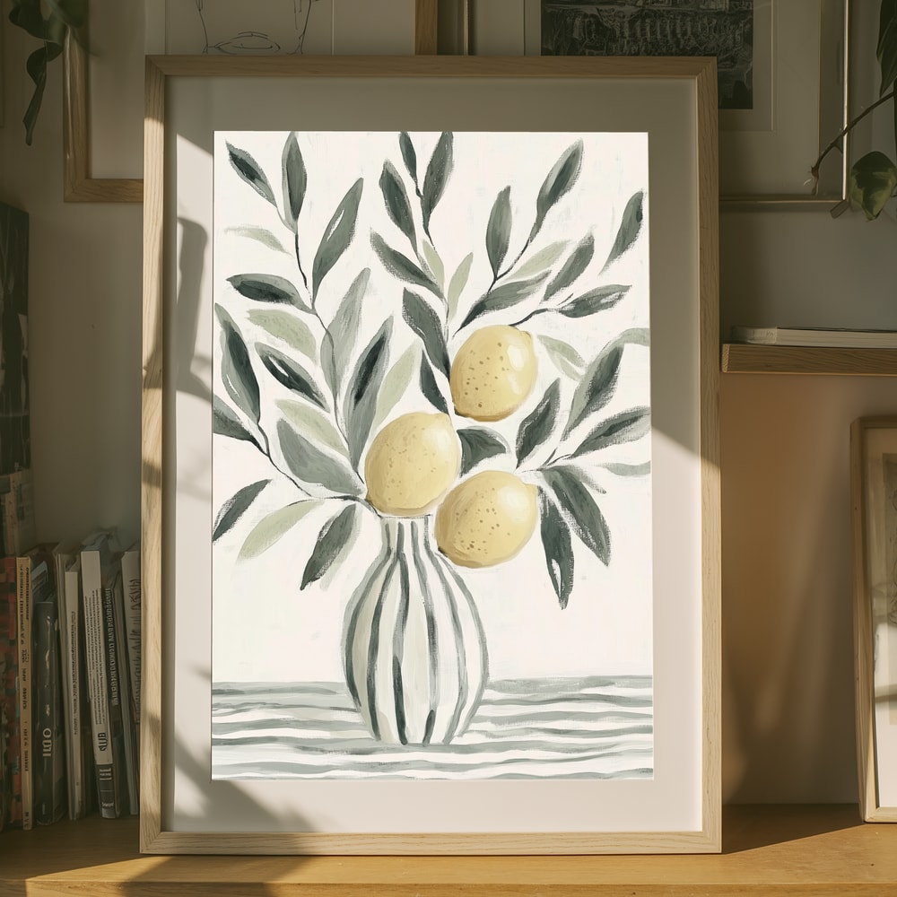 Fresh Lemons Striped Vase Poster
