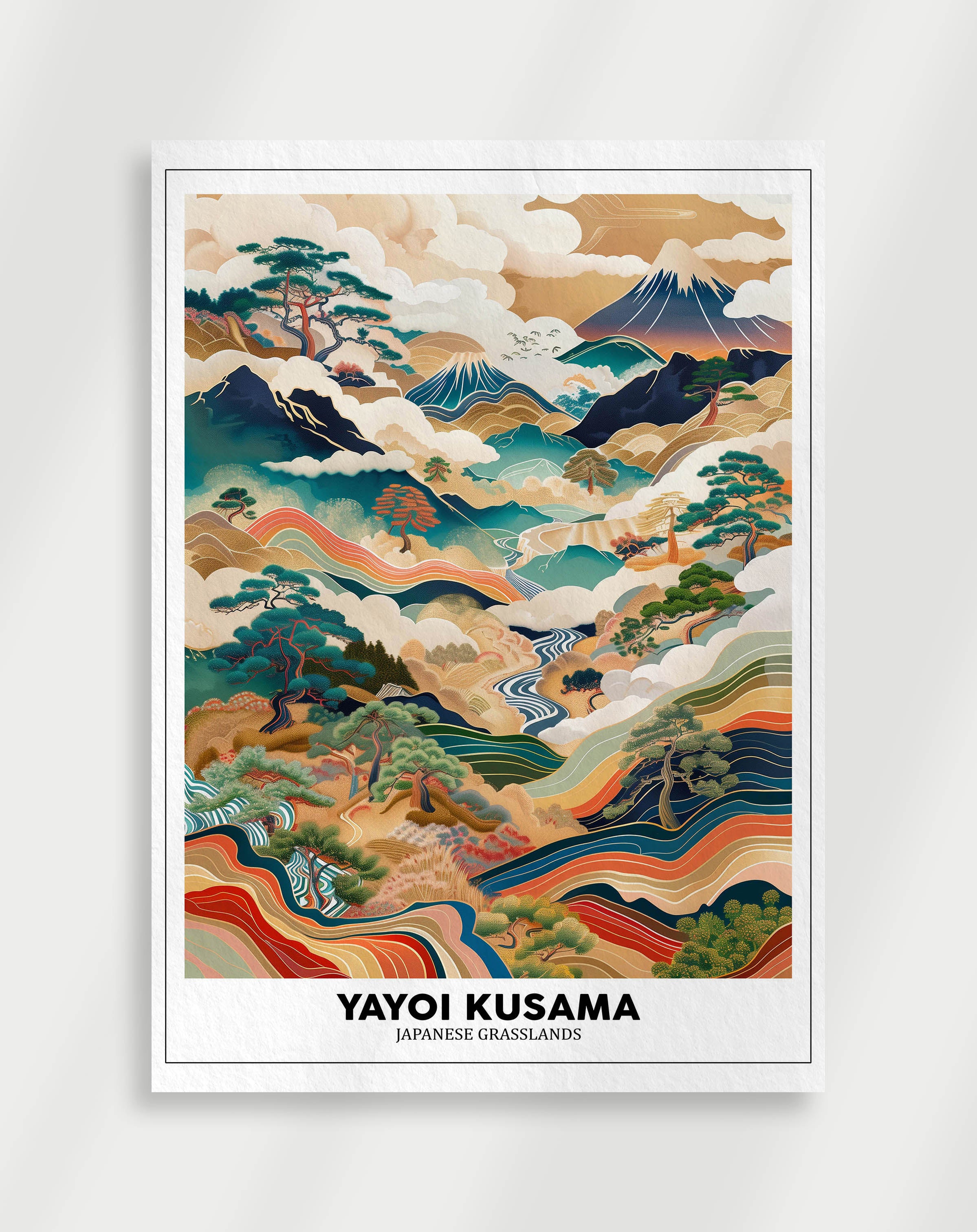 Abstract poster inspired by Yayoi Kusama with repeating pattern design