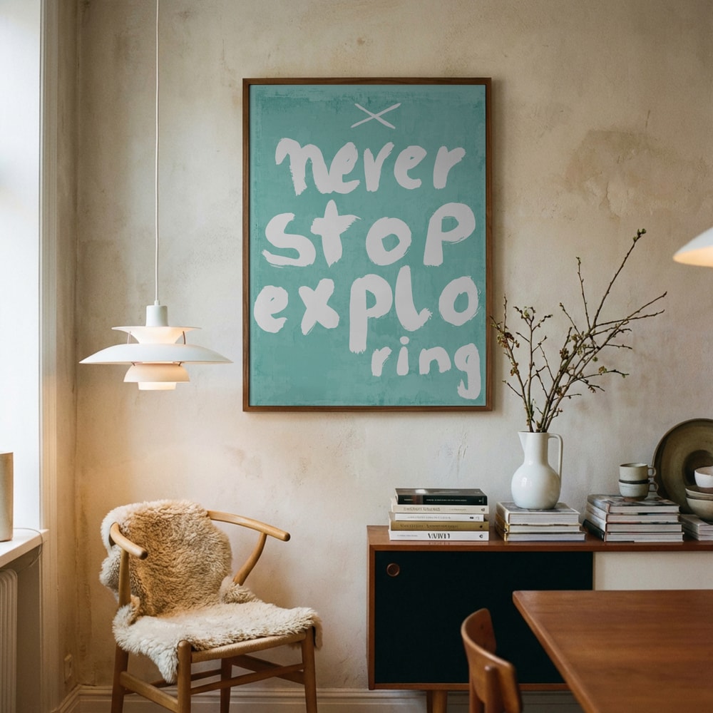 Texten Never Stop Exploring Poster