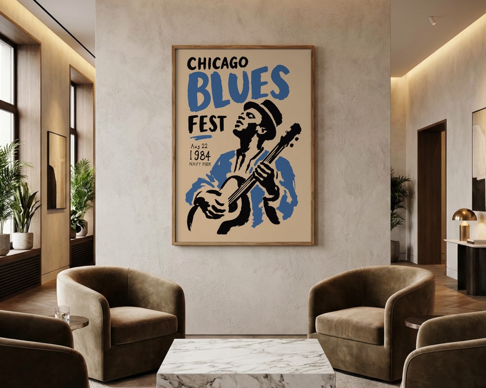 Chicagoblues-gitarrist från 1984 Poster