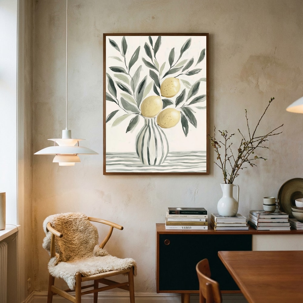 Fresh Lemons Striped Vase Poster