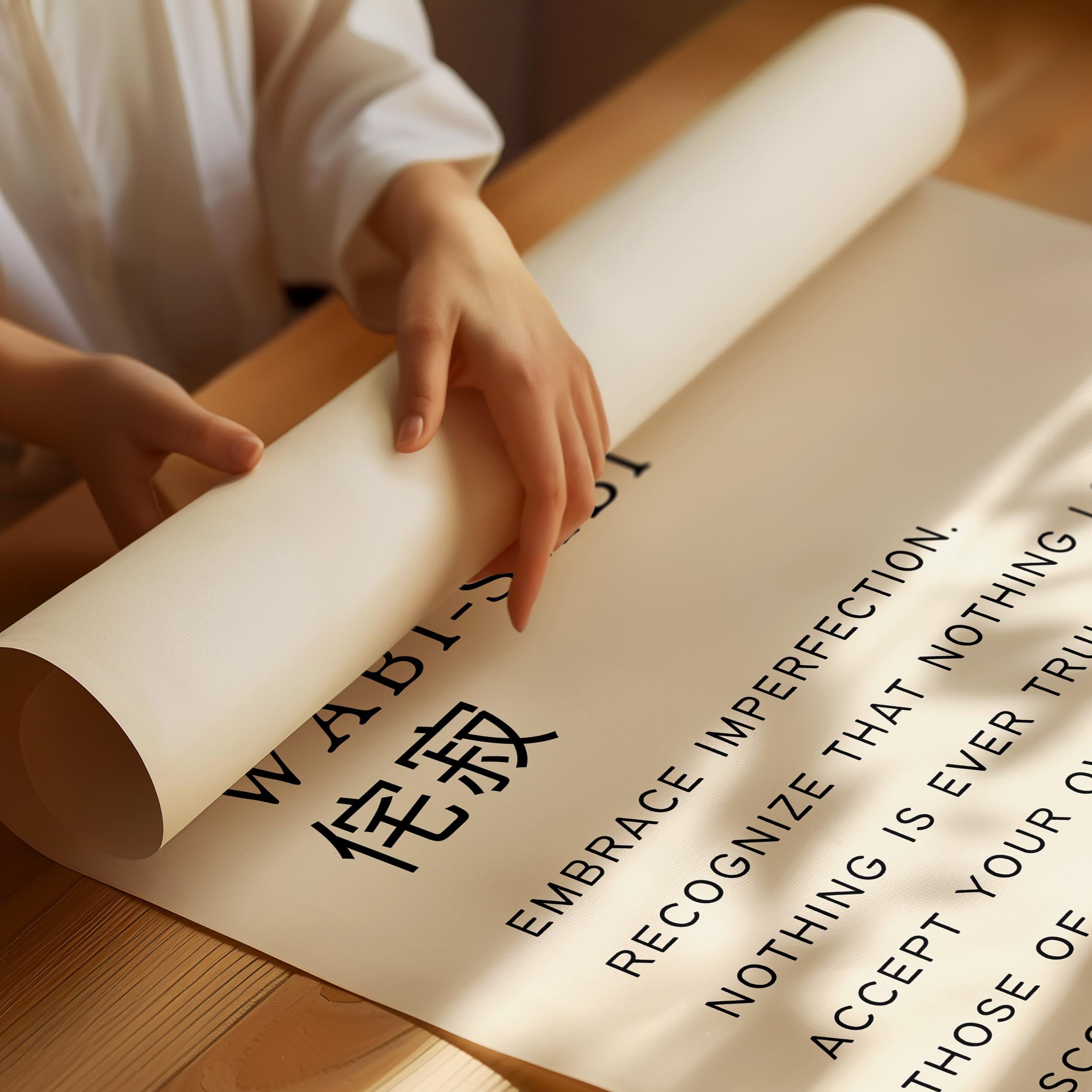 Wabi sabi poster with minimalist typography and calm neutral tones