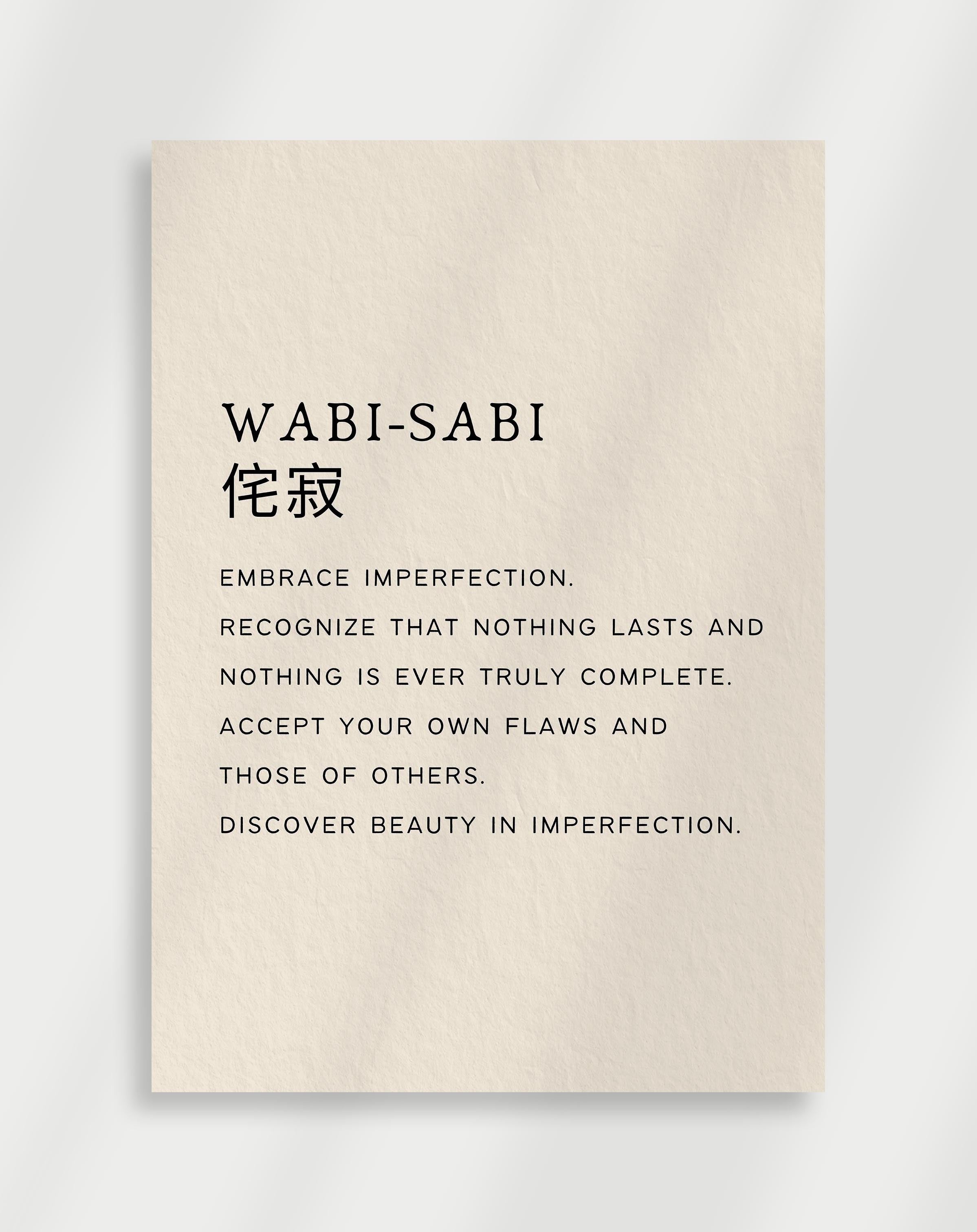 Wabi sabi poster with minimalist typography and calm neutral tones