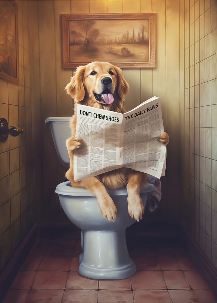 Funny Dog Reading Newspaper Poster