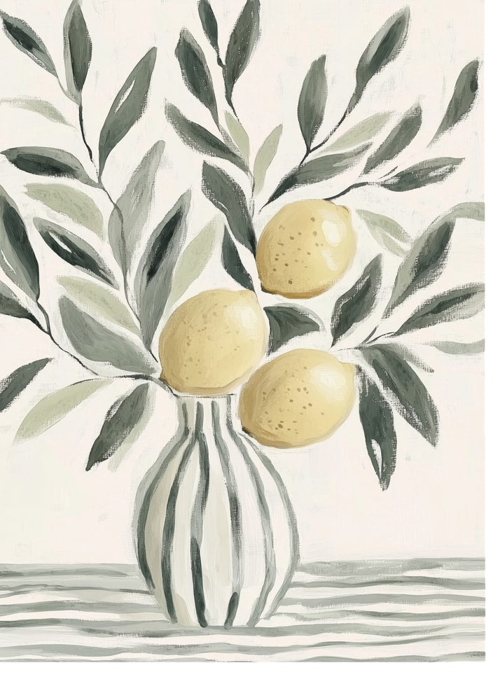 Fresh Lemons Striped Vase Poster