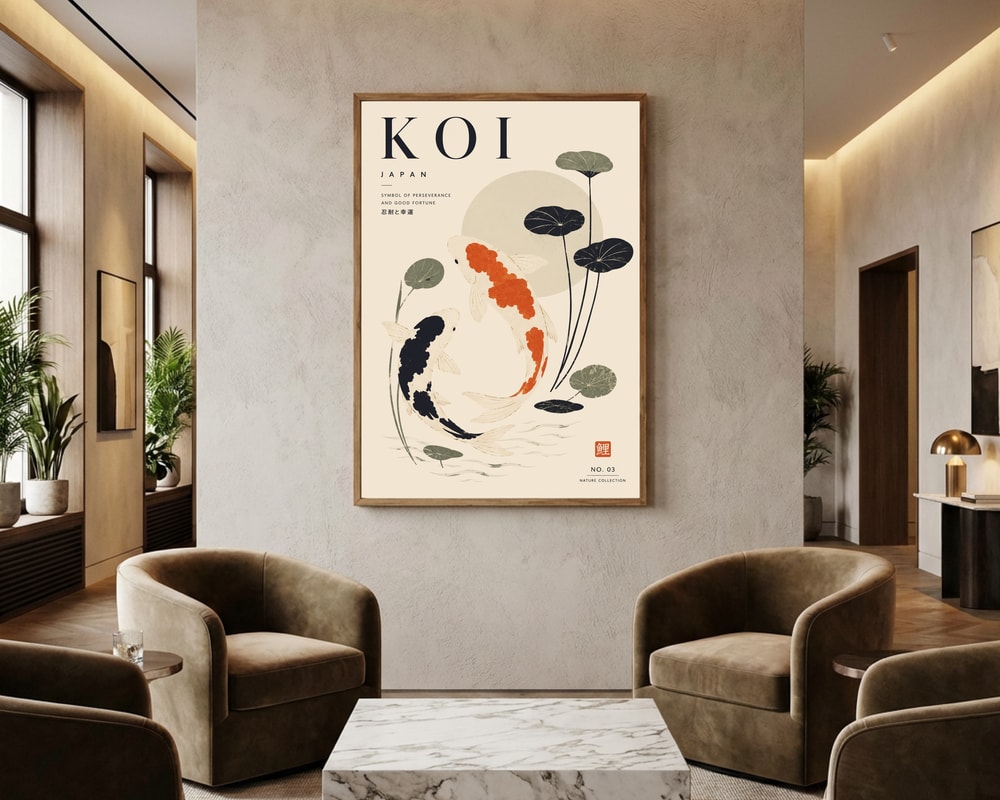 Swimming Japanese Koi Poster