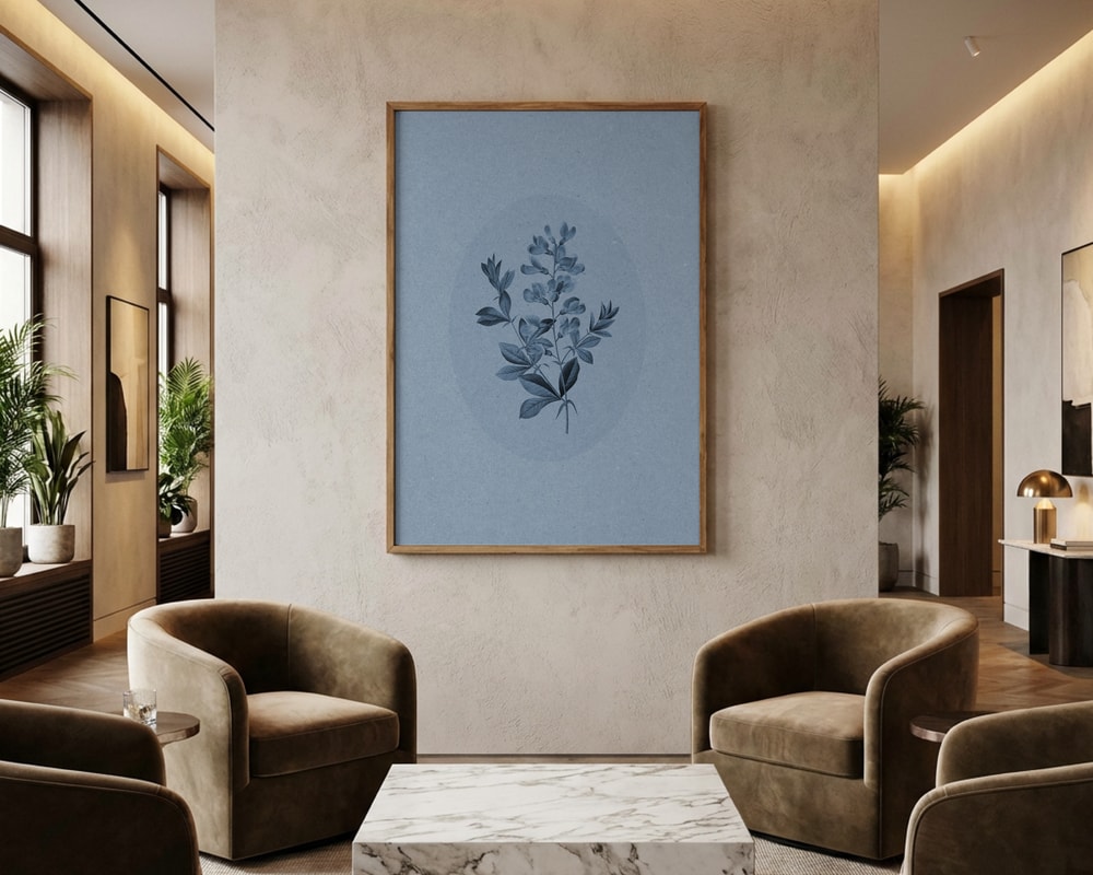 Botanisk i lugnande blått Poster