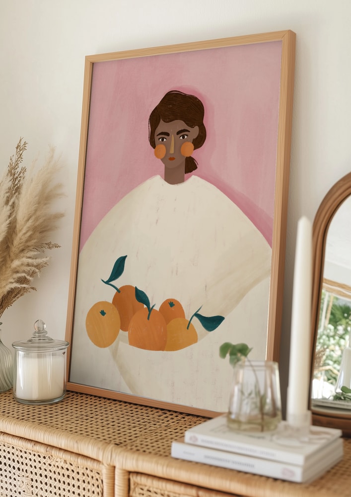 Woman Holding Oranges Poster