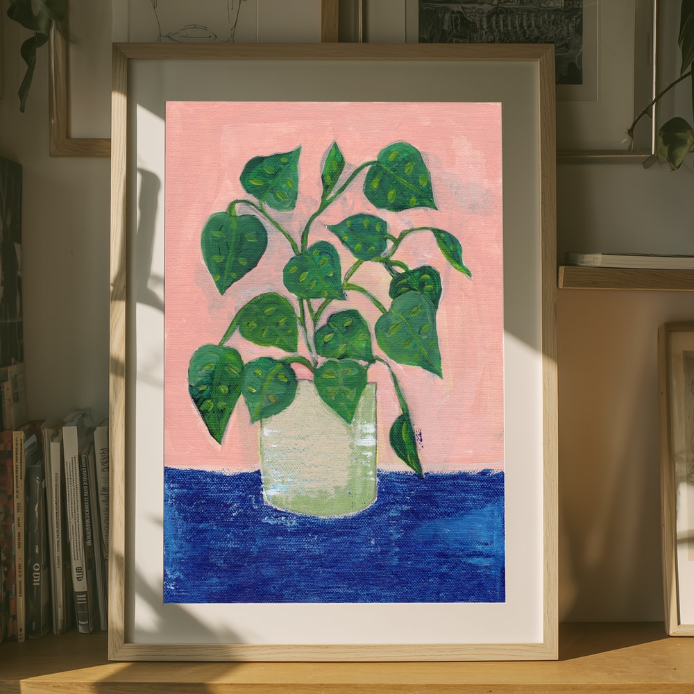 Plakat: Farverig stueplante i potte