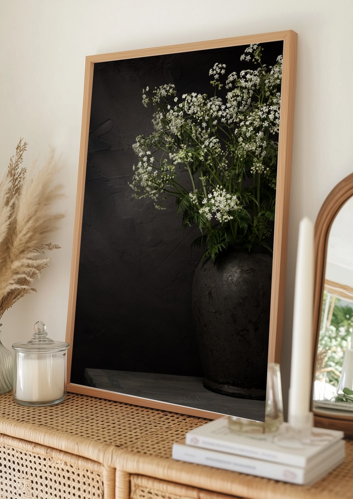 White Wildflower Still Life Poster