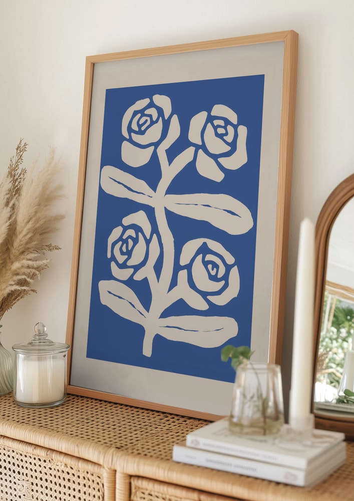 Abstrakt med blå rosor Poster
