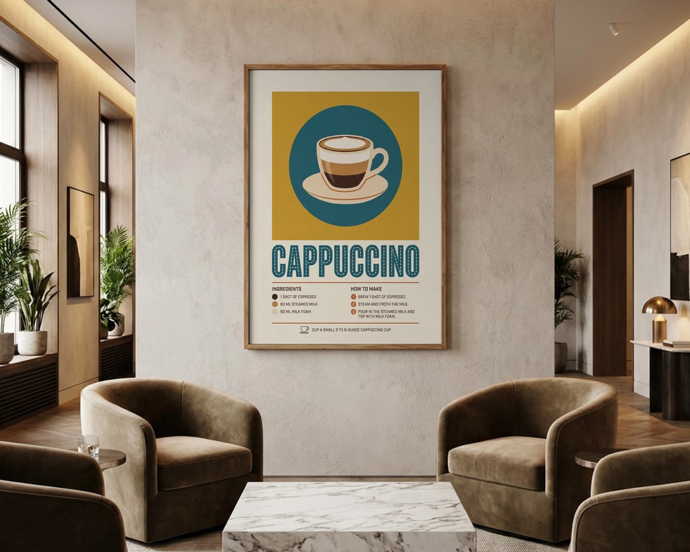 Poster mit Rezept für geschichteten Cappuccino