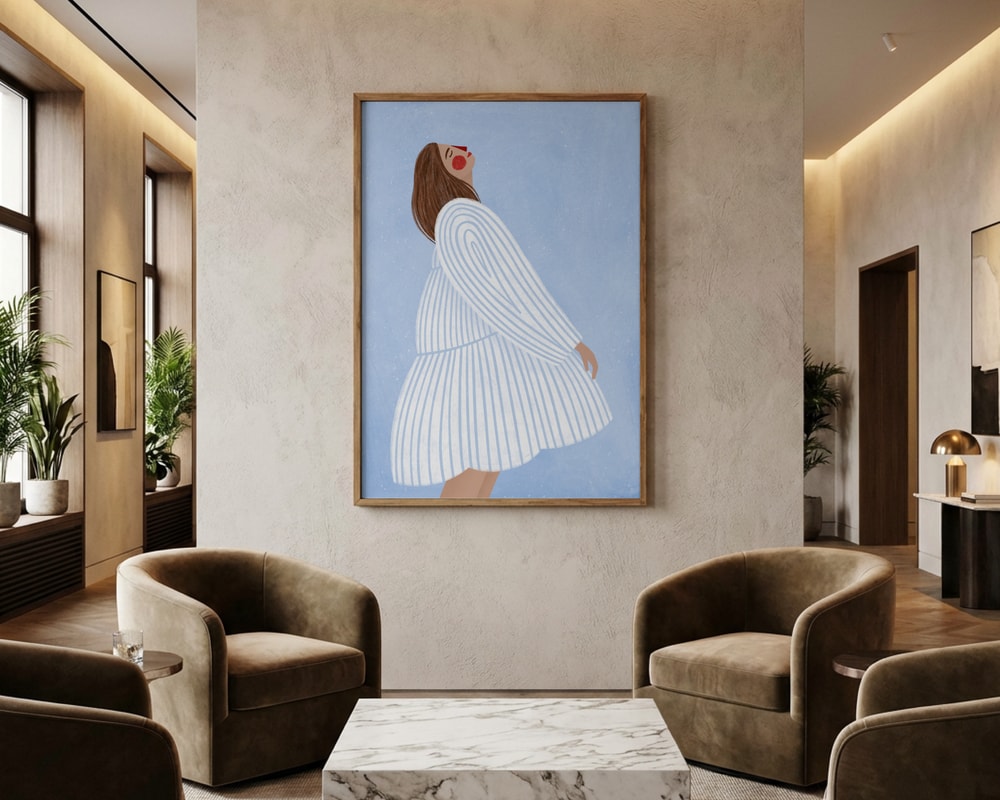 Joyful Woman Blue Stripes Poster