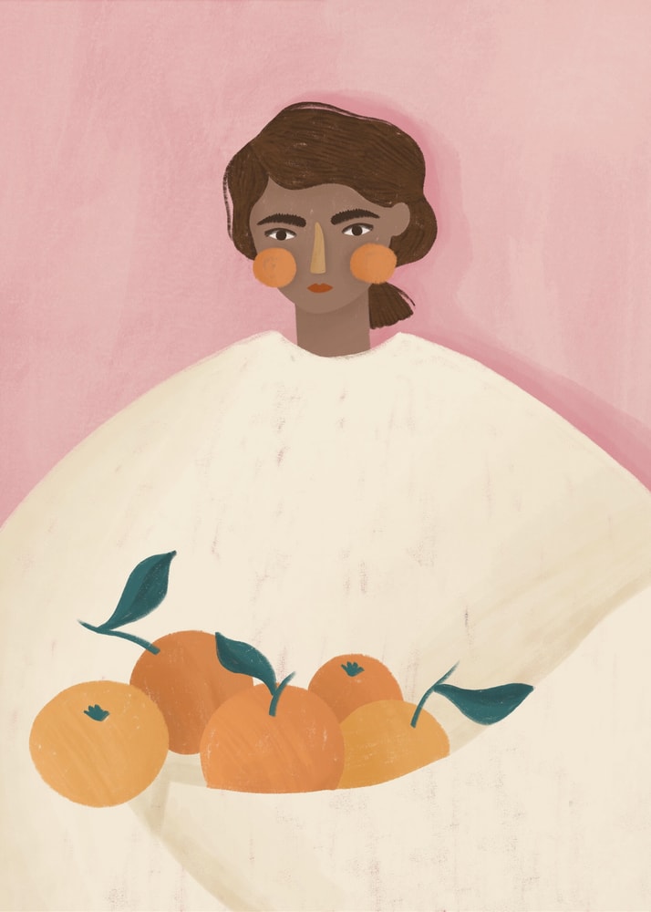 Woman Holding Oranges Poster