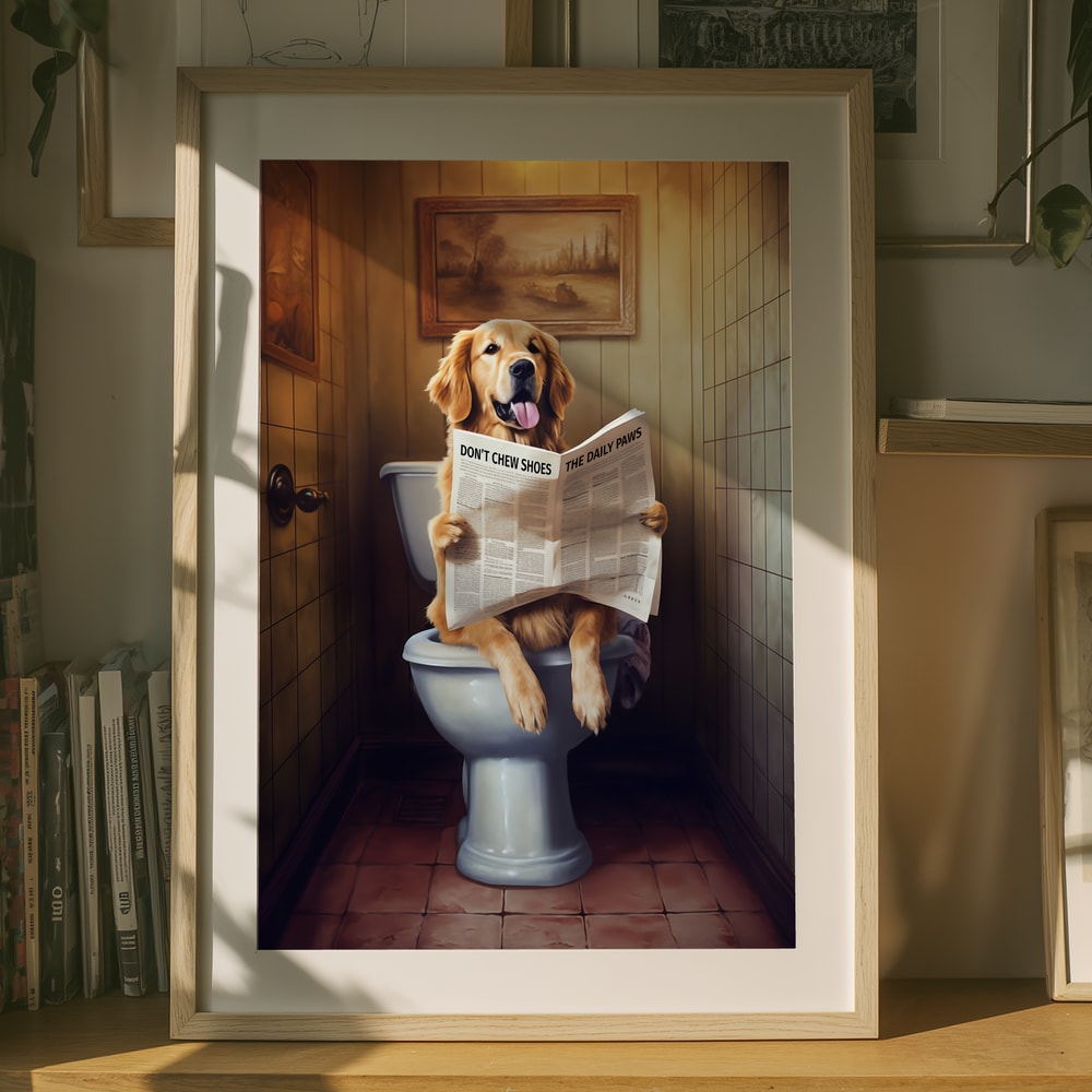 Funny Dog Reading Newspaper Poster