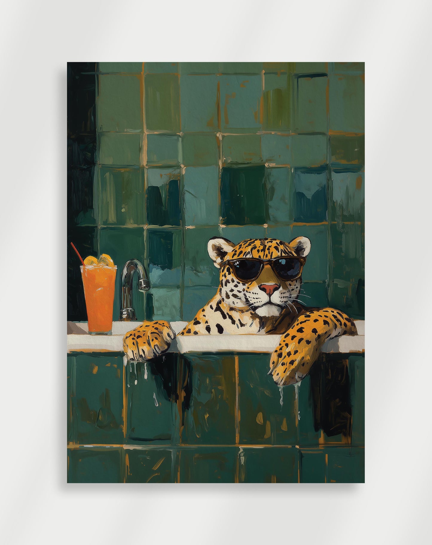 Leopard i solglasögon i badkaret Poster 