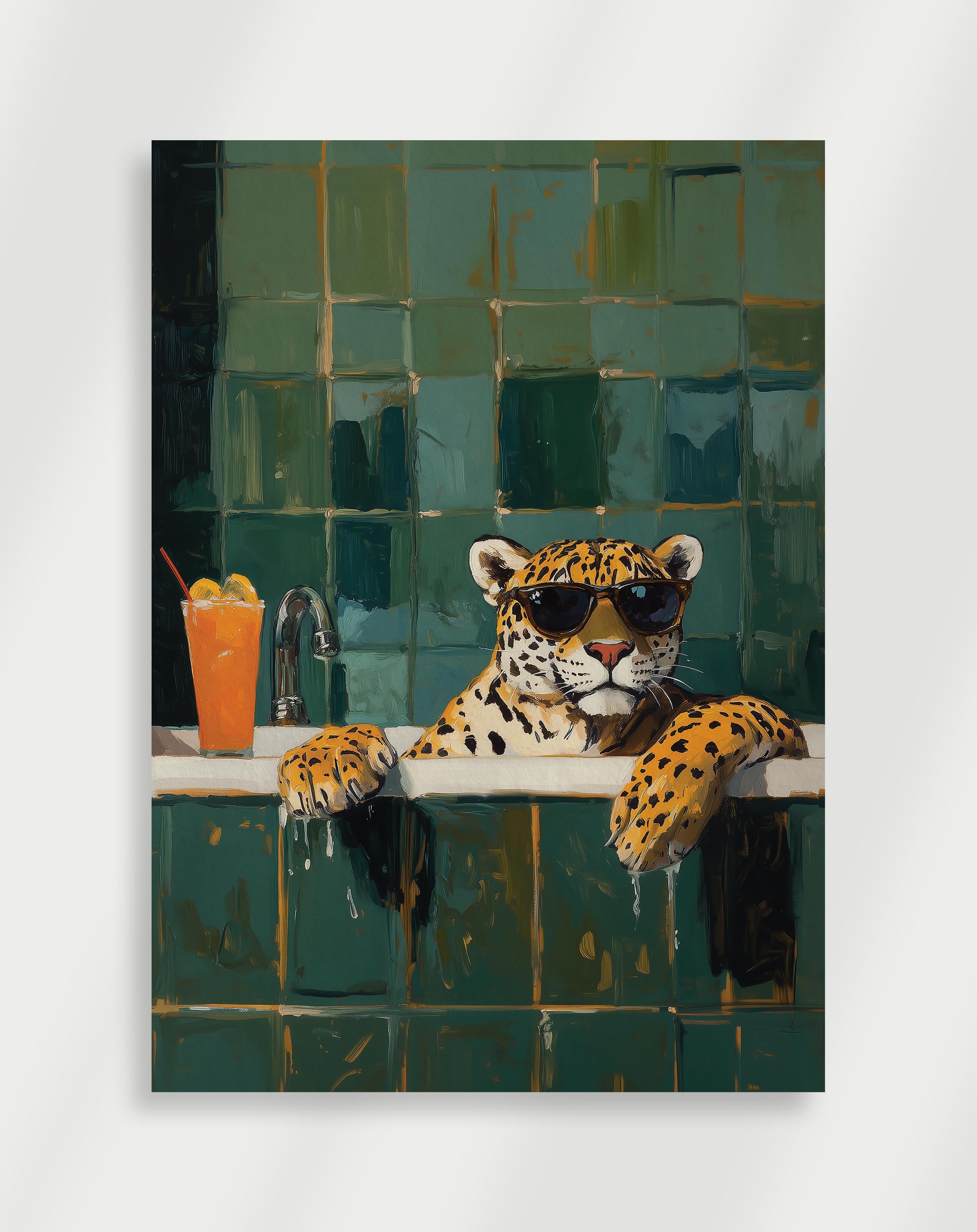 Leopard i solglasögon i badkaret Poster 