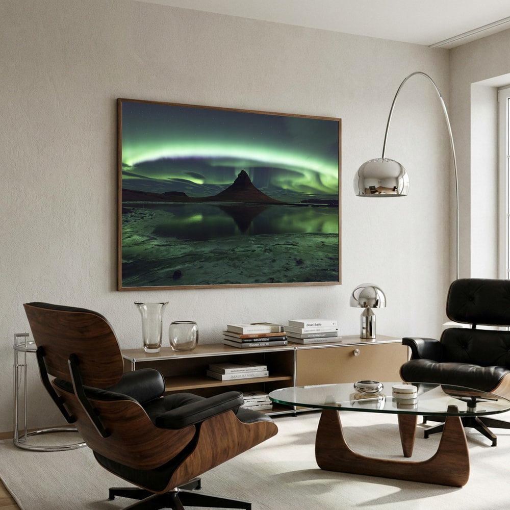 Kirkjufell Norrsken Reflektion Poster