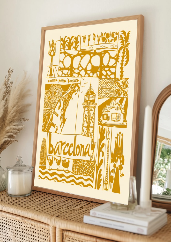 Illustrated Barcelona Landmarks Poster