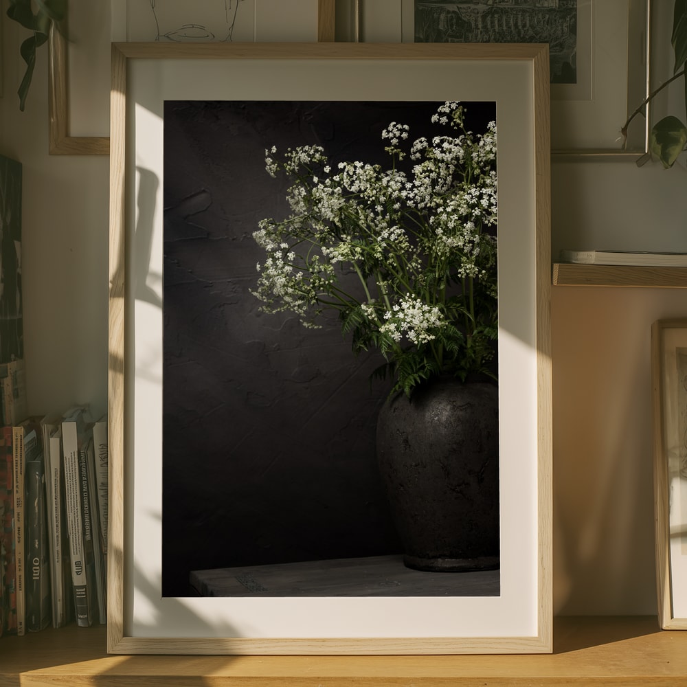 White Wildflower Still Life Poster