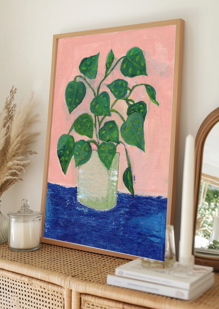 Plakat: Farverig stueplante i potte