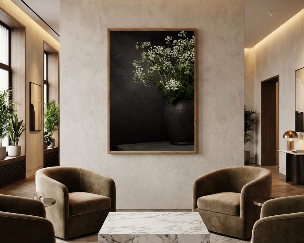 White Wildflower Still Life Poster