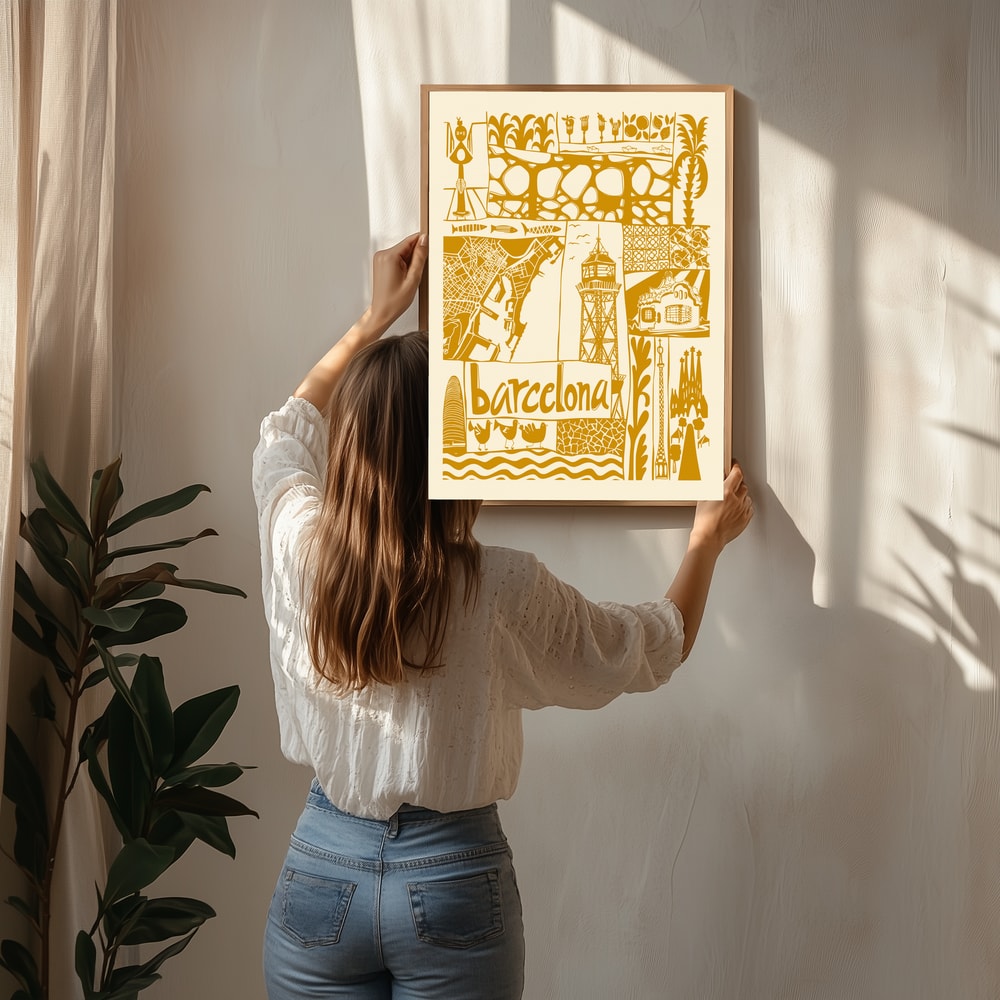 Illustrated Barcelona Landmarks Poster