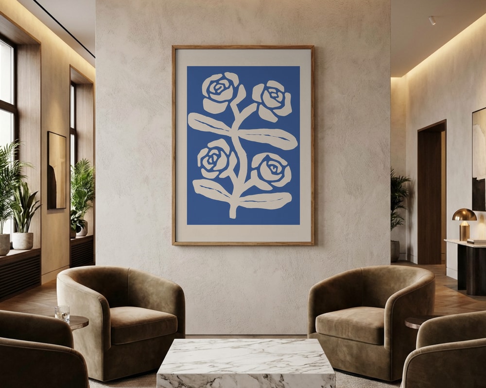 Abstrakt med blå rosor Poster
