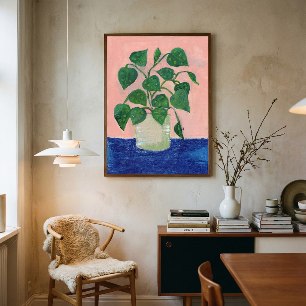 Plakat: Farverig stueplante i potte
