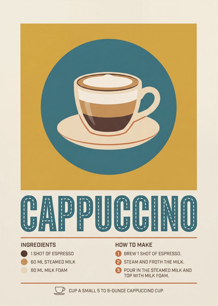 Poster mit Rezept für geschichteten Cappuccino