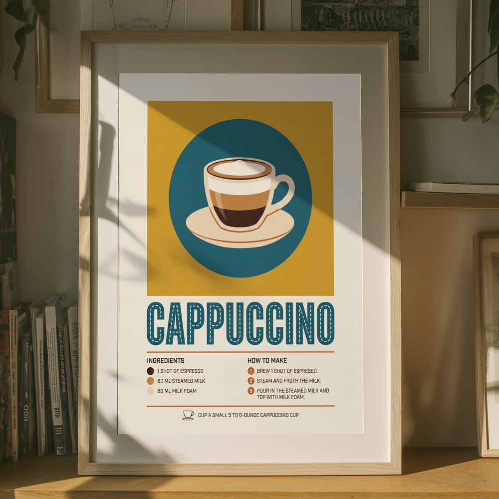 Poster mit Rezept für geschichteten Cappuccino