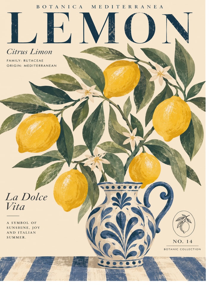 Mediterranean Lemon Still Life Poster