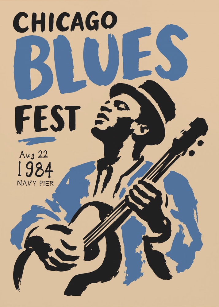 Chicagoblues-gitarrist från 1984 Poster