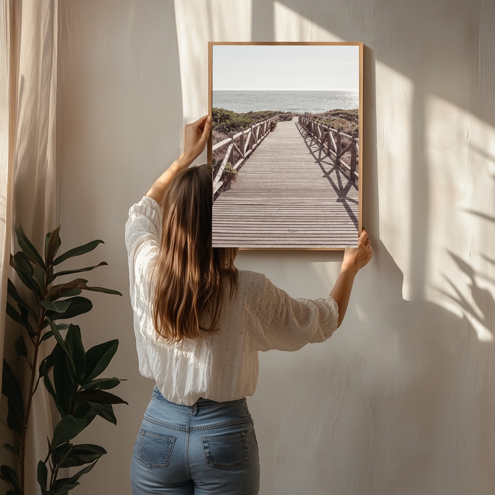 Strandpromenad längs kusten Poster