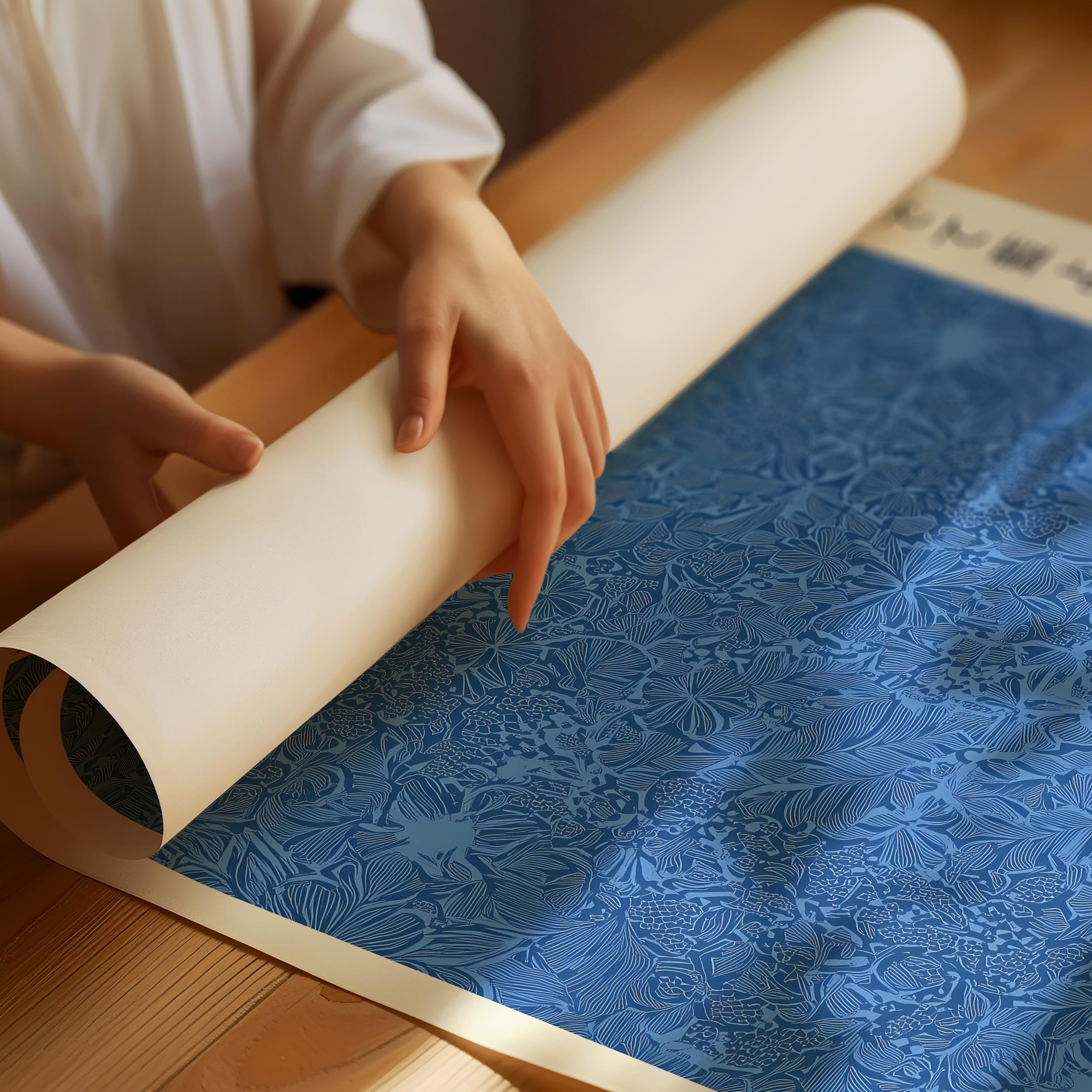 Blue Japandi poster with minimalist abstract shapes and calm composition