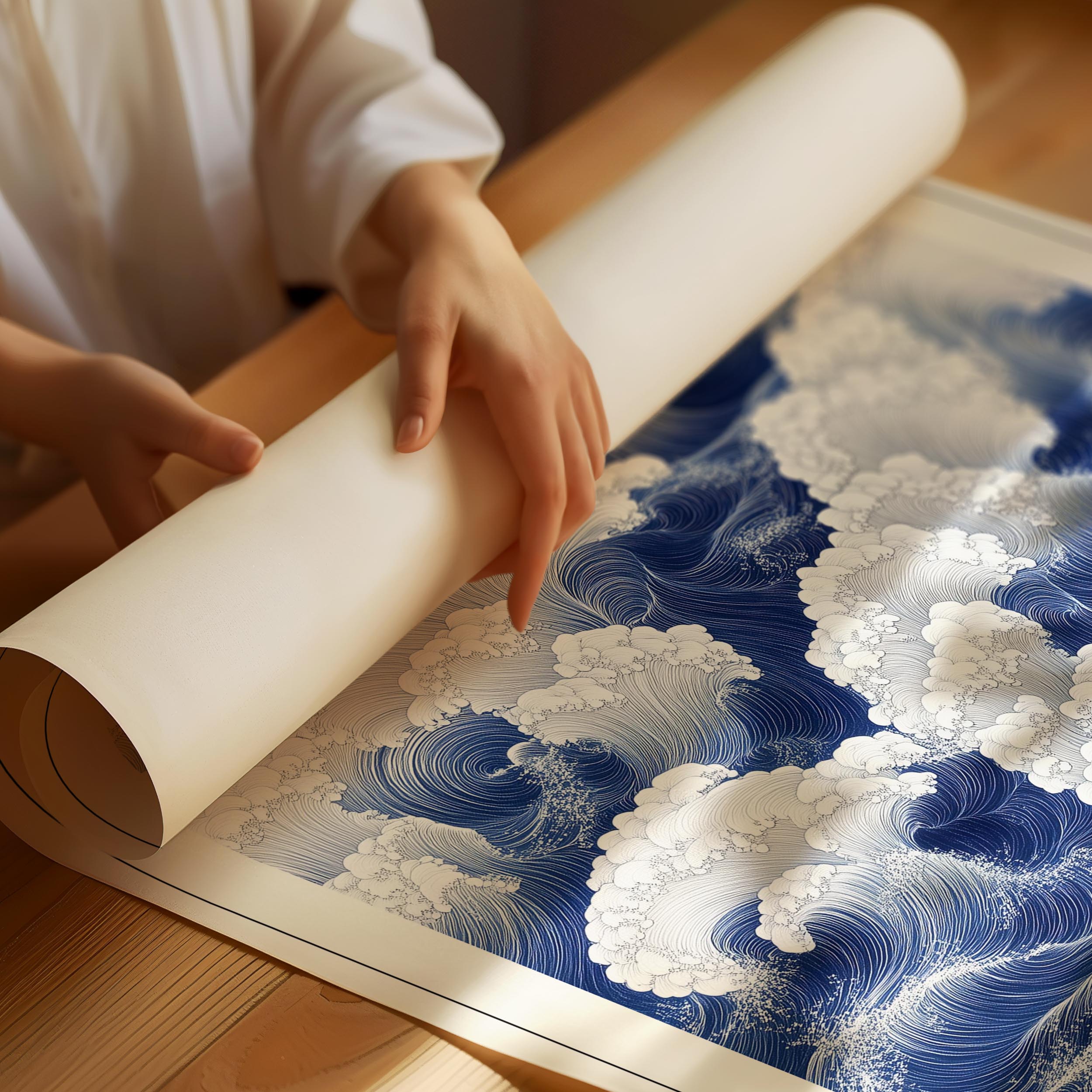 Japandi poster with harmonious shapes and soft neutral tones