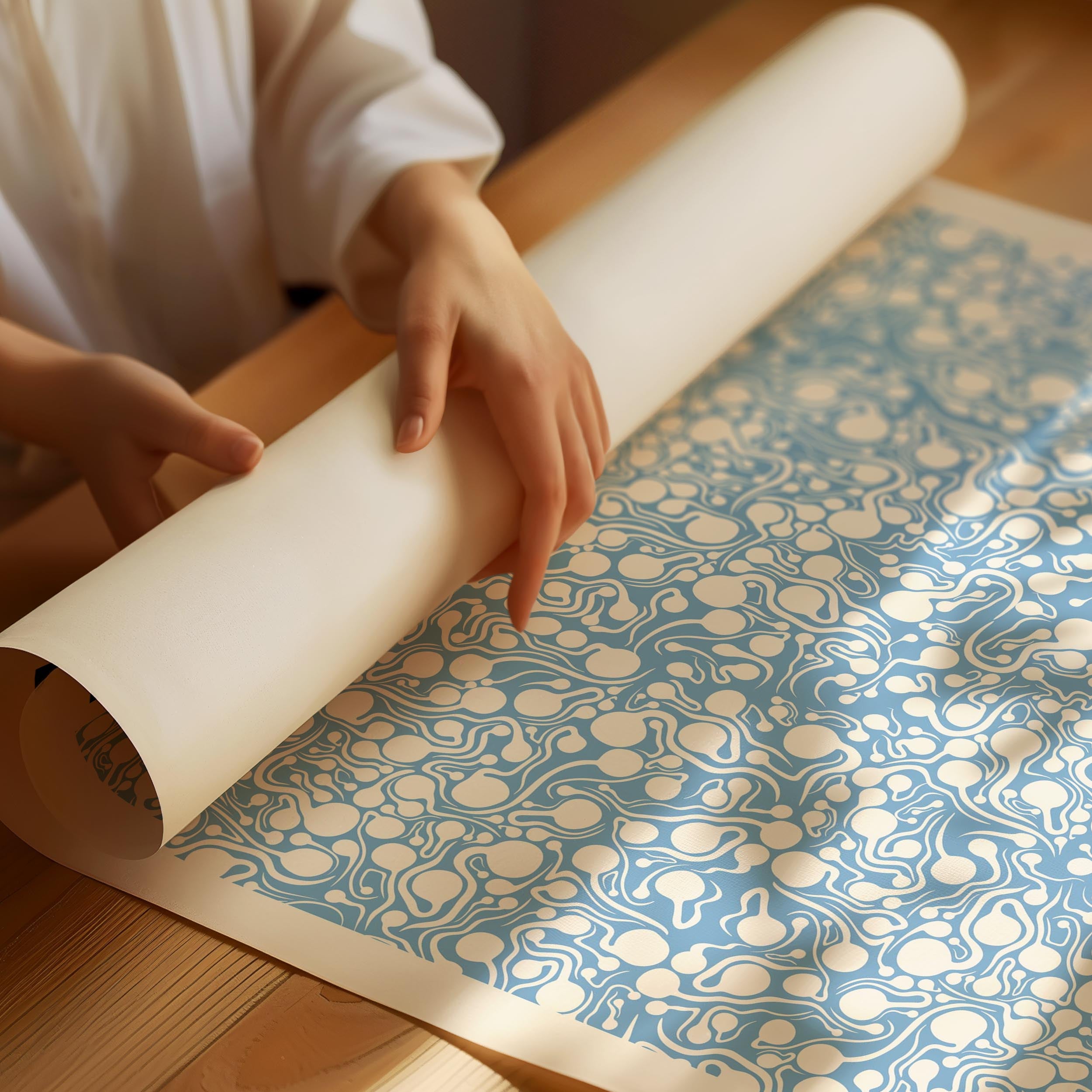 Japandi poster inspired by Yayoi Kusama with detailed pattern and soft tones