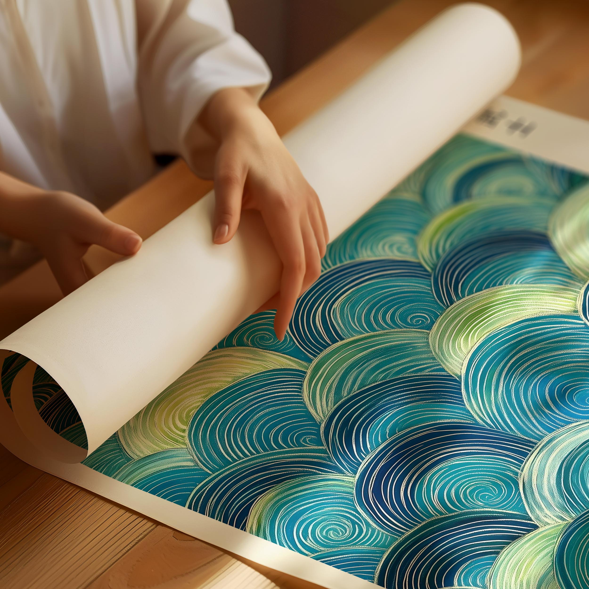 Japandi poster with floral inspired shapes and soft colors