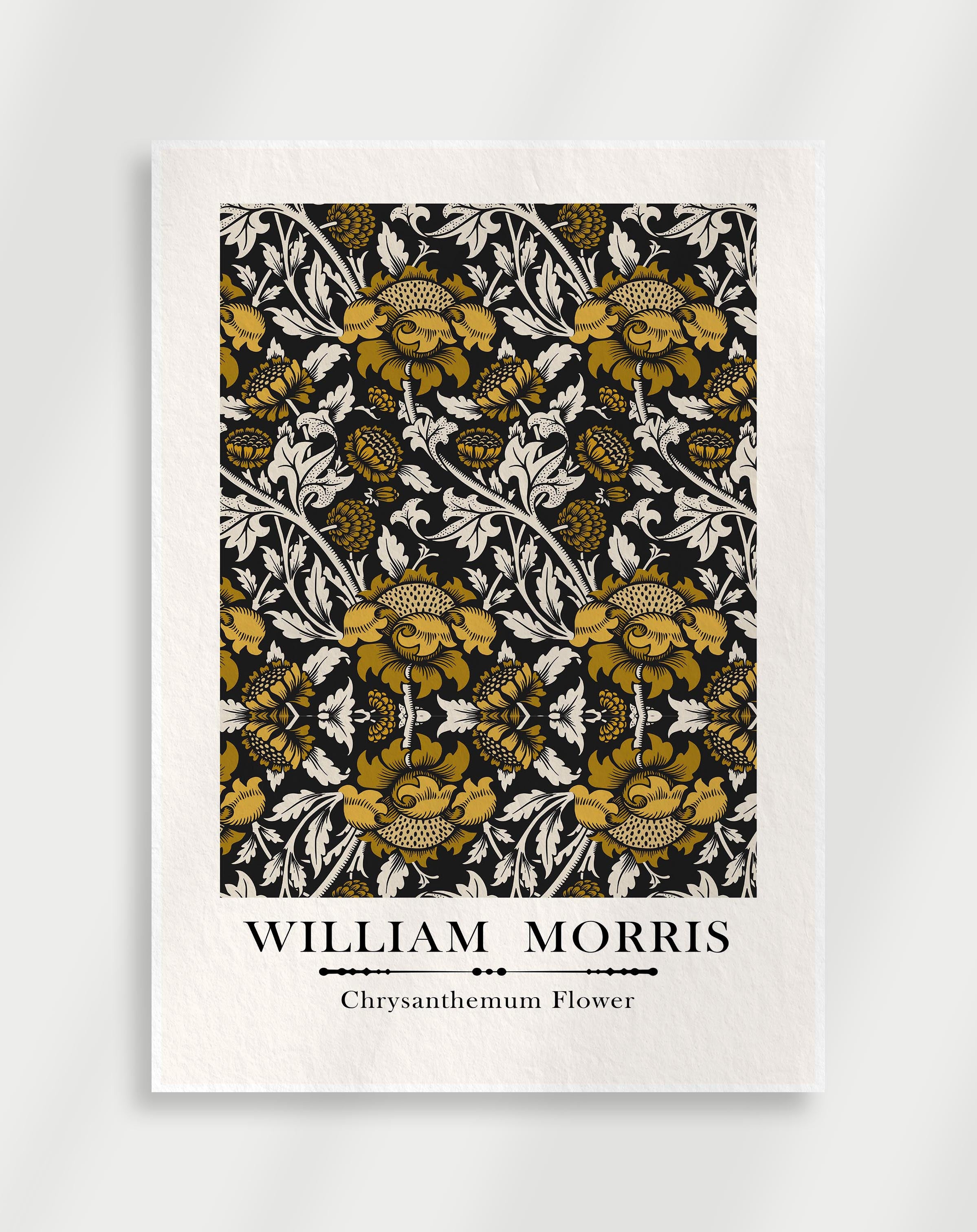 Classic botanical chrysanthemum flower wall art with detailed petals by William Morris