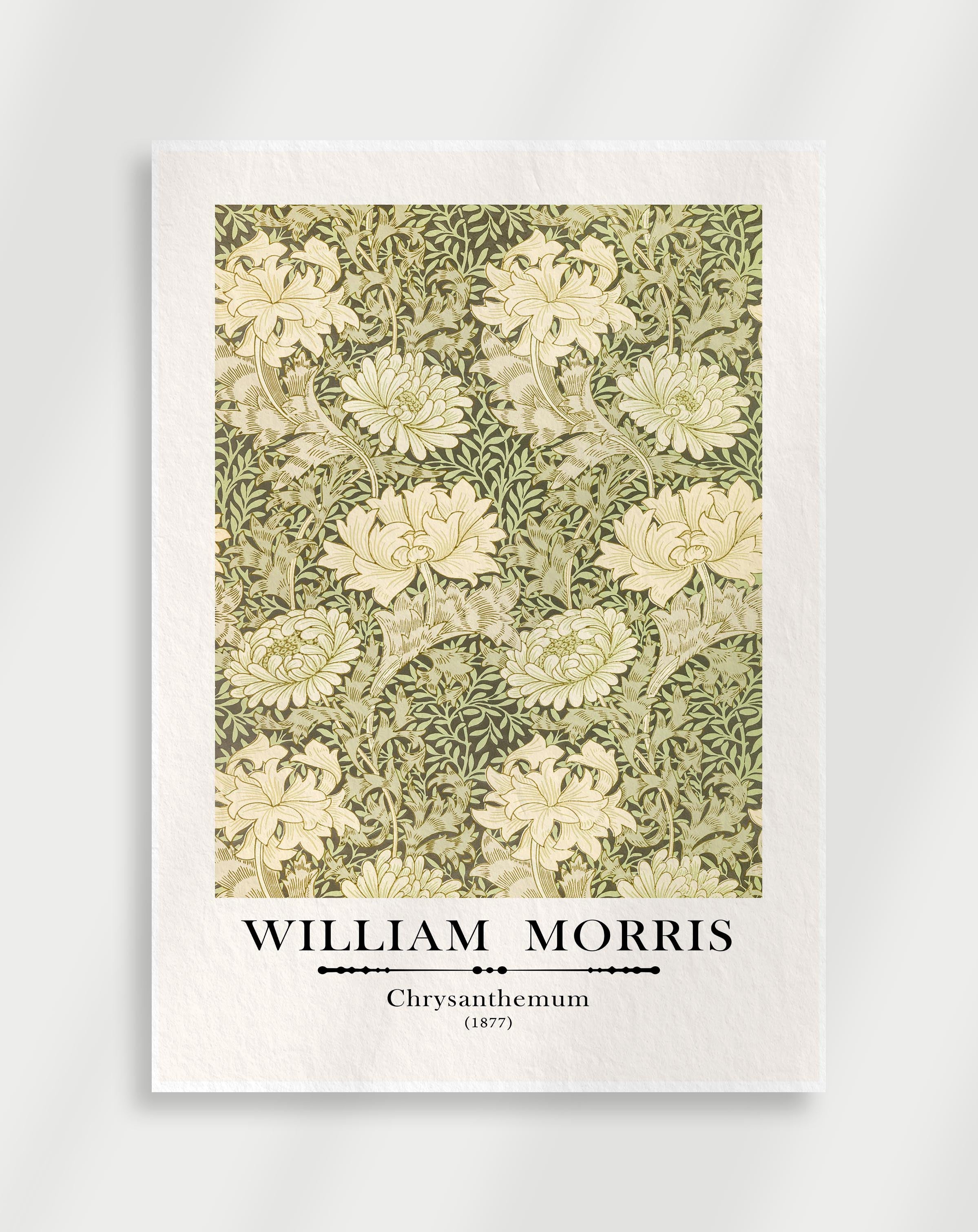 Vintage botanical chrysanthemum wall art with detailed floral pattern by William Morris