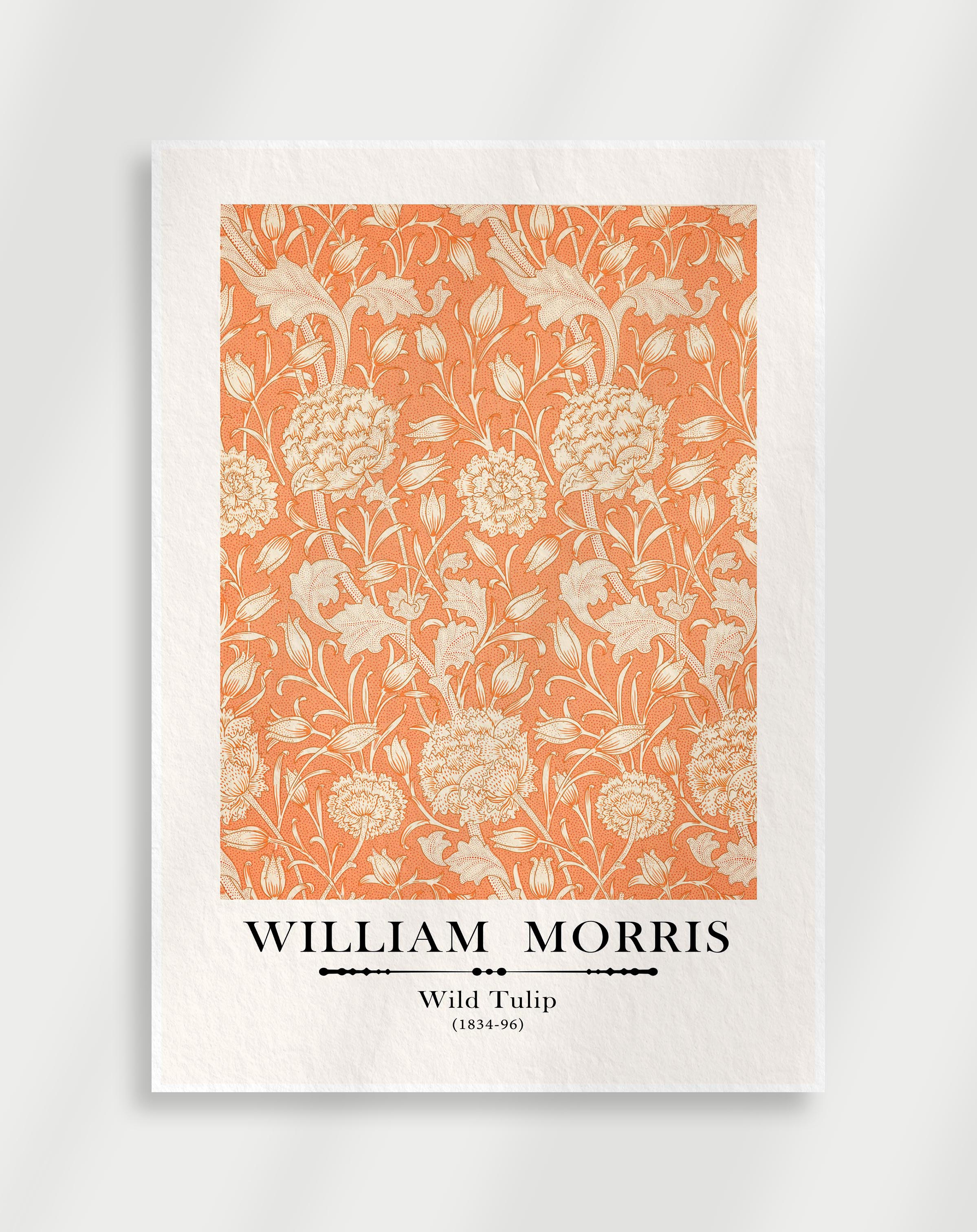 Vintage botanical wild tulip wall art with organic floral pattern by William Morris